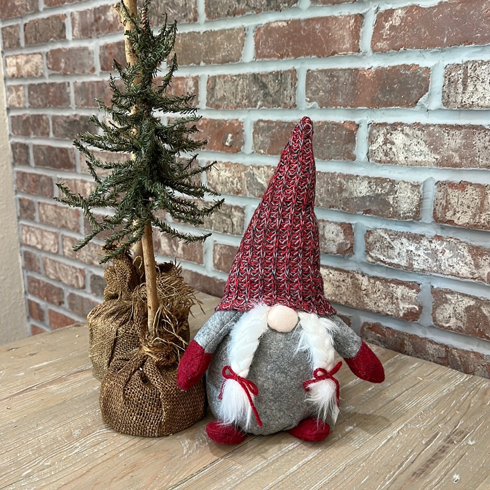 Christmas Gnome with Knit Stocking and Braids